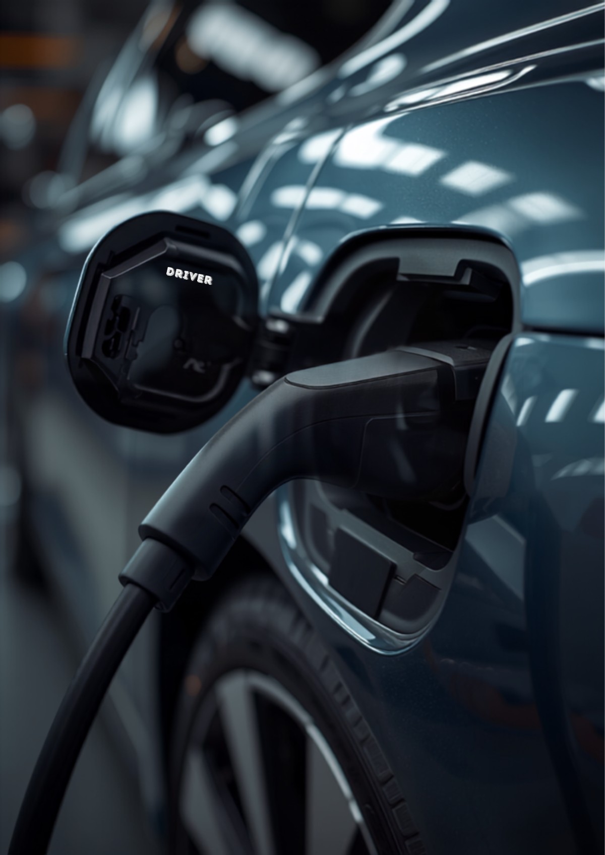 Nahaufnahme: Ladestecker am Ladeanschluss eines E-Autos